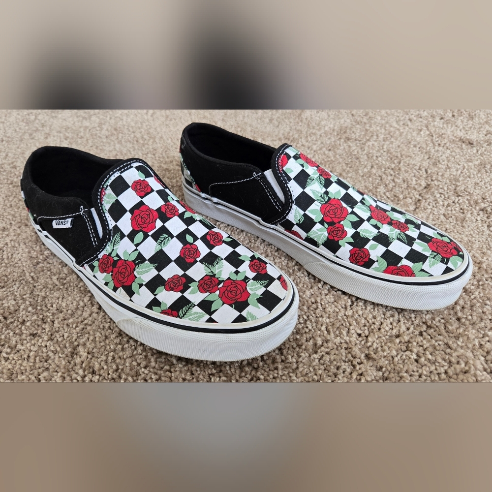 Vans Asher Rose Checkered Slip On Size 7.5